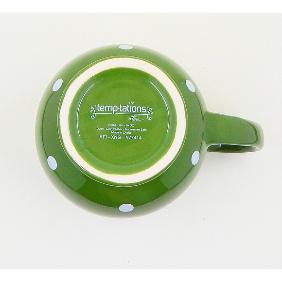 Temptations By Tara Green White Polka Dot Belly Coffee Mug Cup 16 oz - Picture 8 of 10